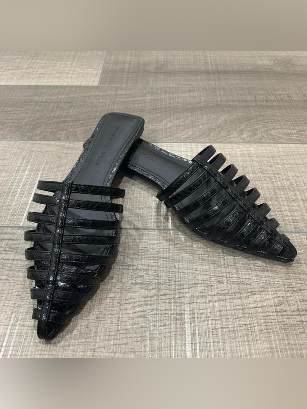 Who what wear Black Strappy Pointed Mules